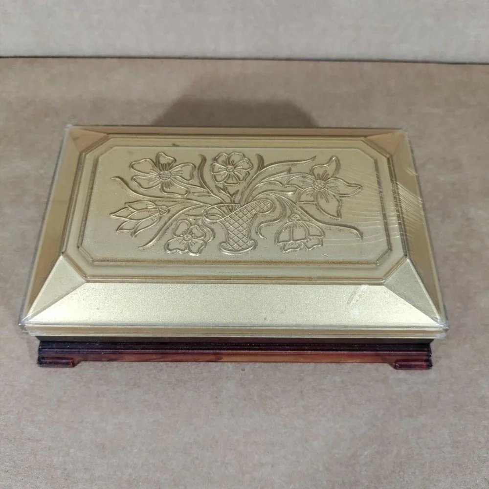 2/$20 Clear Amber Gold Tone Plastic Jewelry Box Fosta Product Made In USA Floral